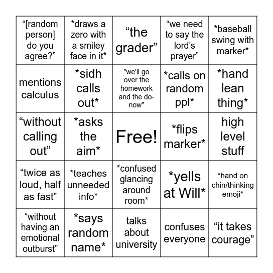 Math 8B Bingo Card