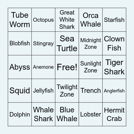 Ocean Bingo! Bingo Card
