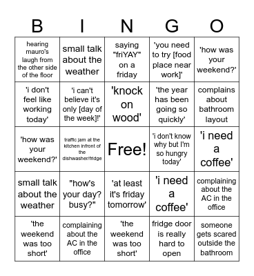 Corporate Work Bingo Card