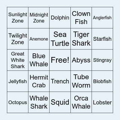 Ocean Bingo! Bingo Card