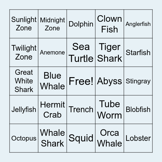 Ocean Bingo! Bingo Card