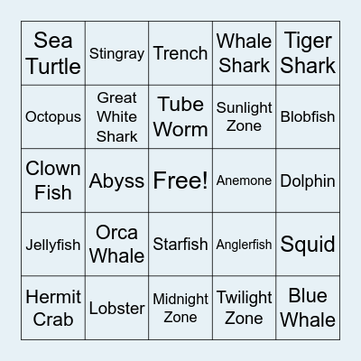 Ocean Bingo! Bingo Card