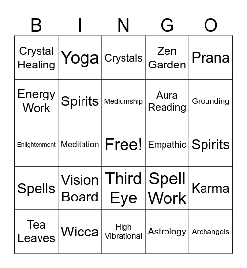 Spiritual Bingo Card
