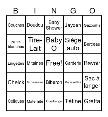 Baby O's Gender Reveal Bingo Card