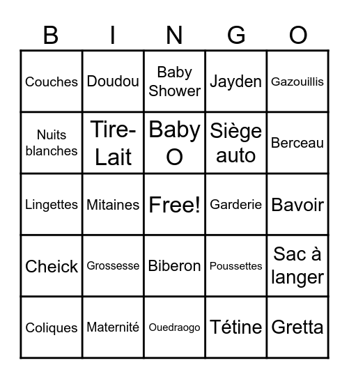 Baby O's Gender Reveal Bingo Card