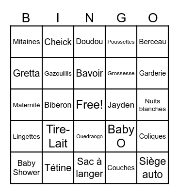 Baby O's Gender Reveal Bingo Card