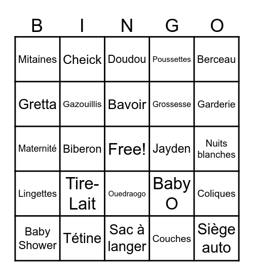 Baby O's Gender Reveal Bingo Card