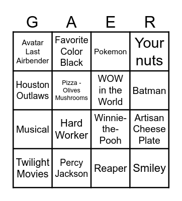 Gaer Bingo Card