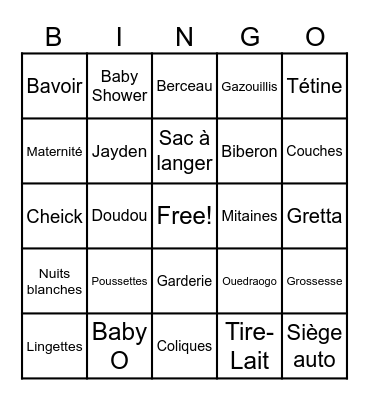 Baby O's Gender Reveal Bingo Card