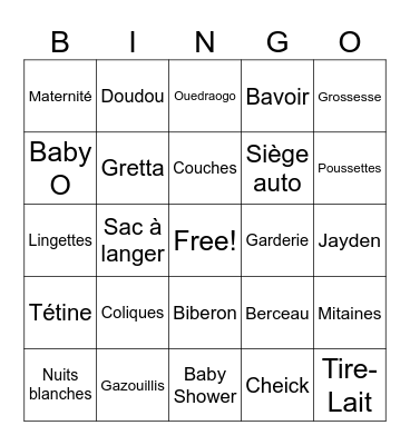 Baby O's Gender Reveal Bingo Card