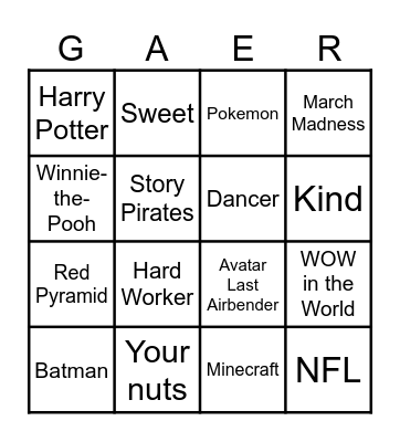 Gaer Bingo 4 Bingo Card