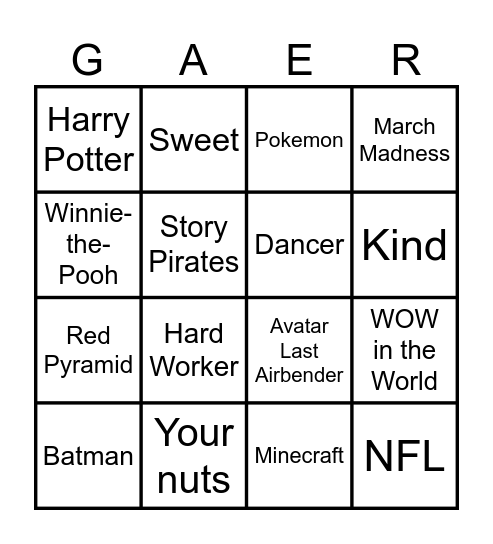 Gaer Bingo 4 Bingo Card