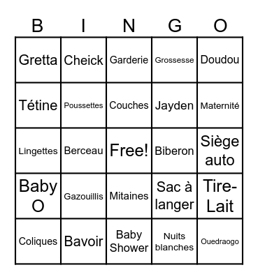 Baby O's Gender reveal Bingo Card