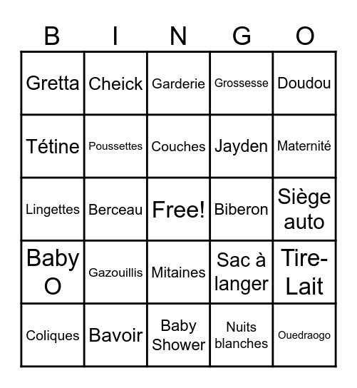 Baby O's Gender reveal Bingo Card