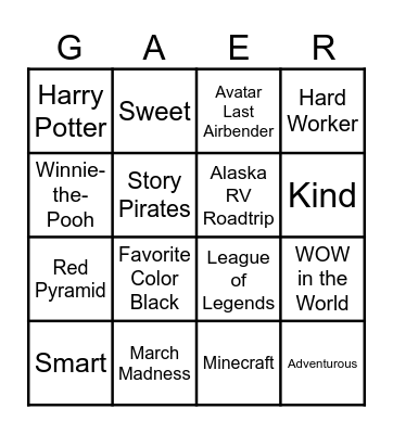 Gaer Bingo Card