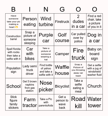 Road trippin' Bingo Card