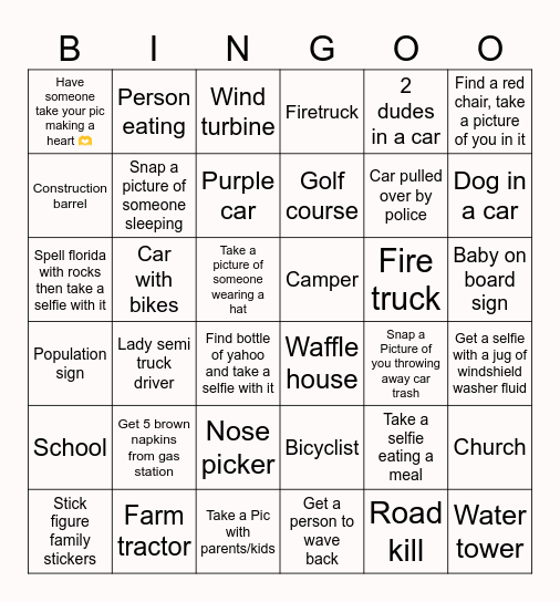 Road trippin' Bingo Card