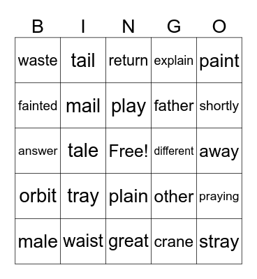 Phonics Bingo Card