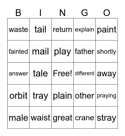 Phonics Bingo Card