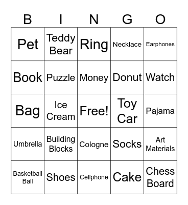 Recieving Gifts Bingo Card