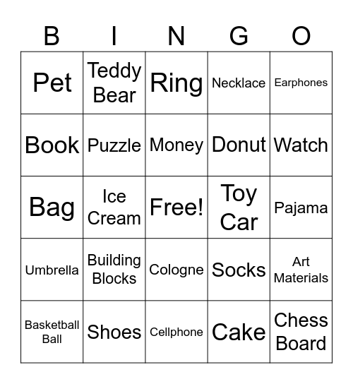 Recieving Gifts Bingo Card