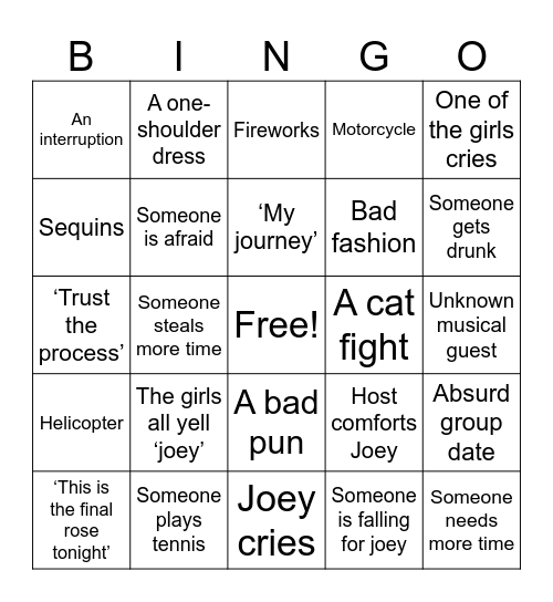 Bachelor bingo! Bingo Card