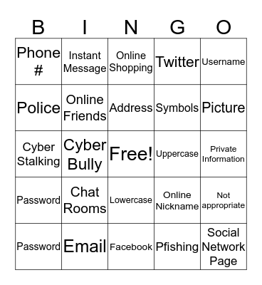 Internet Safety Bingo Card
