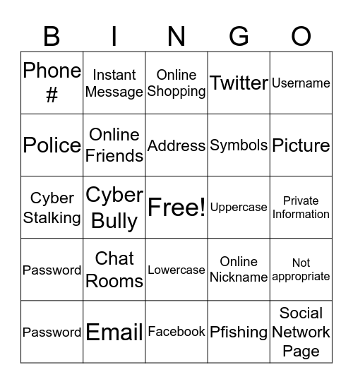 Internet Safety Bingo Card