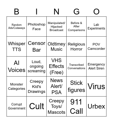 Analog Horror Bingo Card