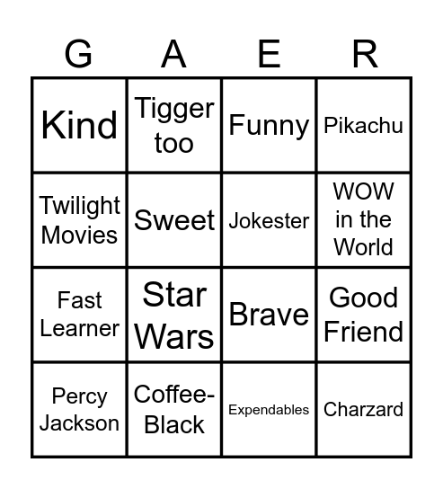 Gaer Bingo Card