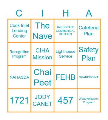 CIHA Orientation Bingo Card