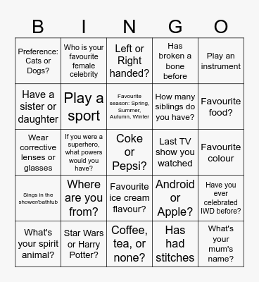 Get to know you BINGO Card