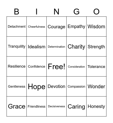 Virtues Bingo Card