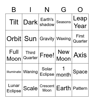 Earth, Moon and Sun Bingo Card