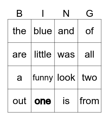 Tricky Word Bingo Card