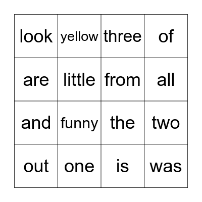 Tricky Word Bingo Card