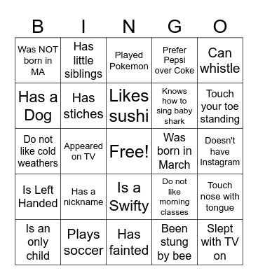 Youth Madness Bingo Card
