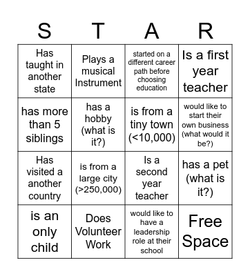 Common Interest and Connections Bingo Card