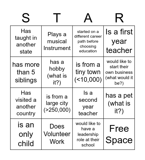 Common Interest and Connections Bingo Card