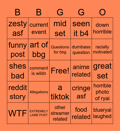 TNTL reddit bingo Card