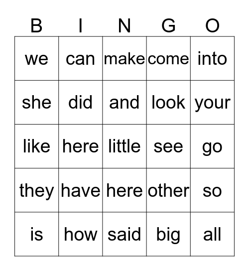 Site Word Bingo!  Bingo Card