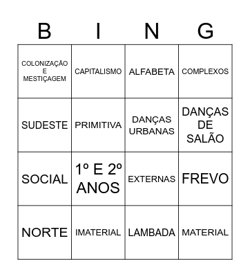 DANÇA E ESCOLA Bingo Card
