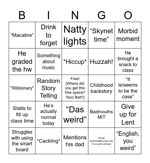 DBALL BINGO Card