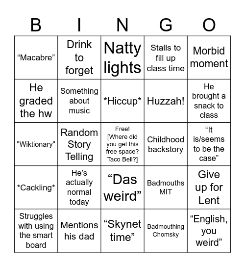 DBALL BINGO Card