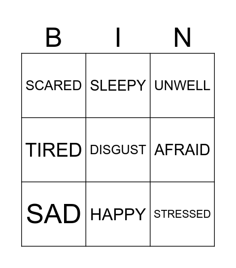 FEELINGS AND EMOTIONS Bingo Card