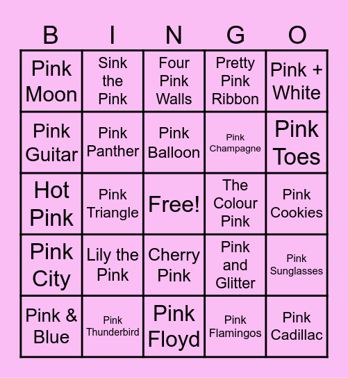 Pink Lyric Bingo Card