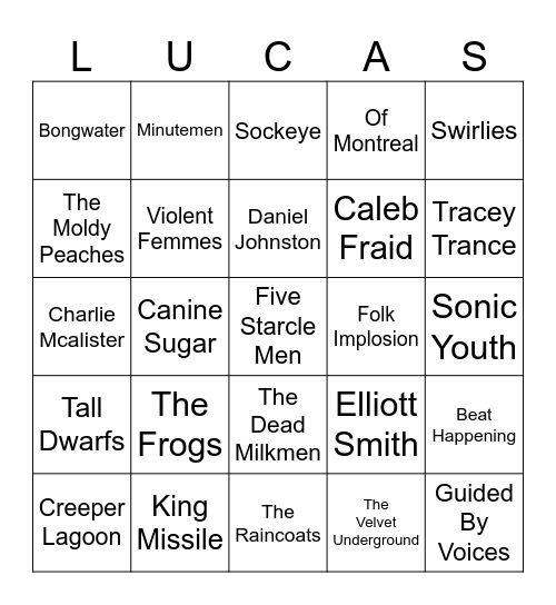 LUCAS!!!!!!!!! MMMUUUSSSIIICCCCCCC Bingo Card