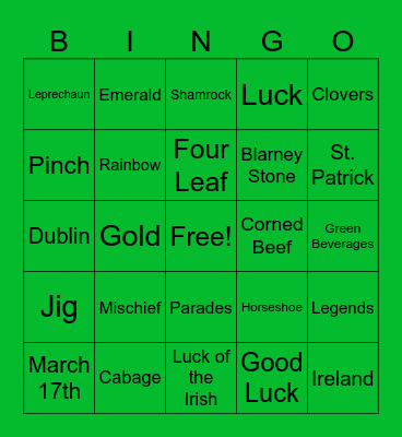 St. Patrick's Day Bingo Card