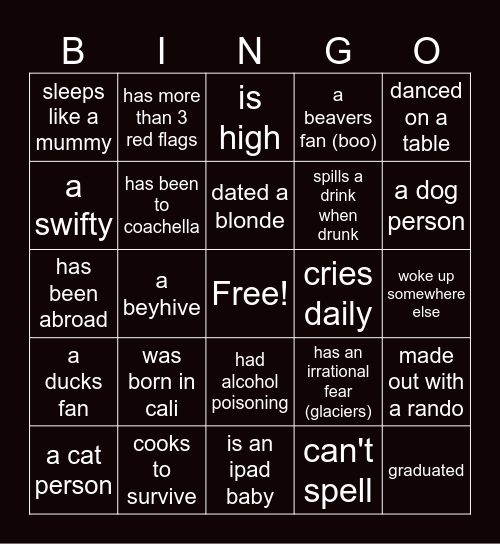 Slip Dress Soiree Bingo Card