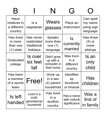 PEOPLE BINGO Card